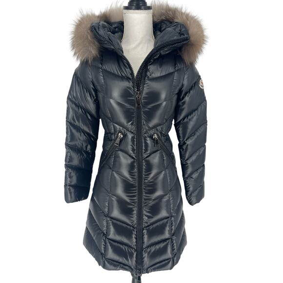 Moncler Fulmarus Fox Fur Trimmed Long Down Jacket in Black - Picture 6 of 16
